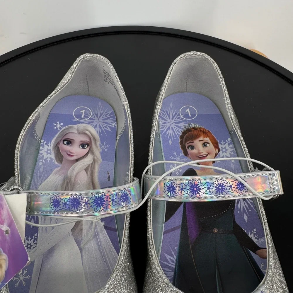 Disney Frozen Elsa Anna Silver Glitter Mary Jane Flats Shoes Girls Size 1 NWT